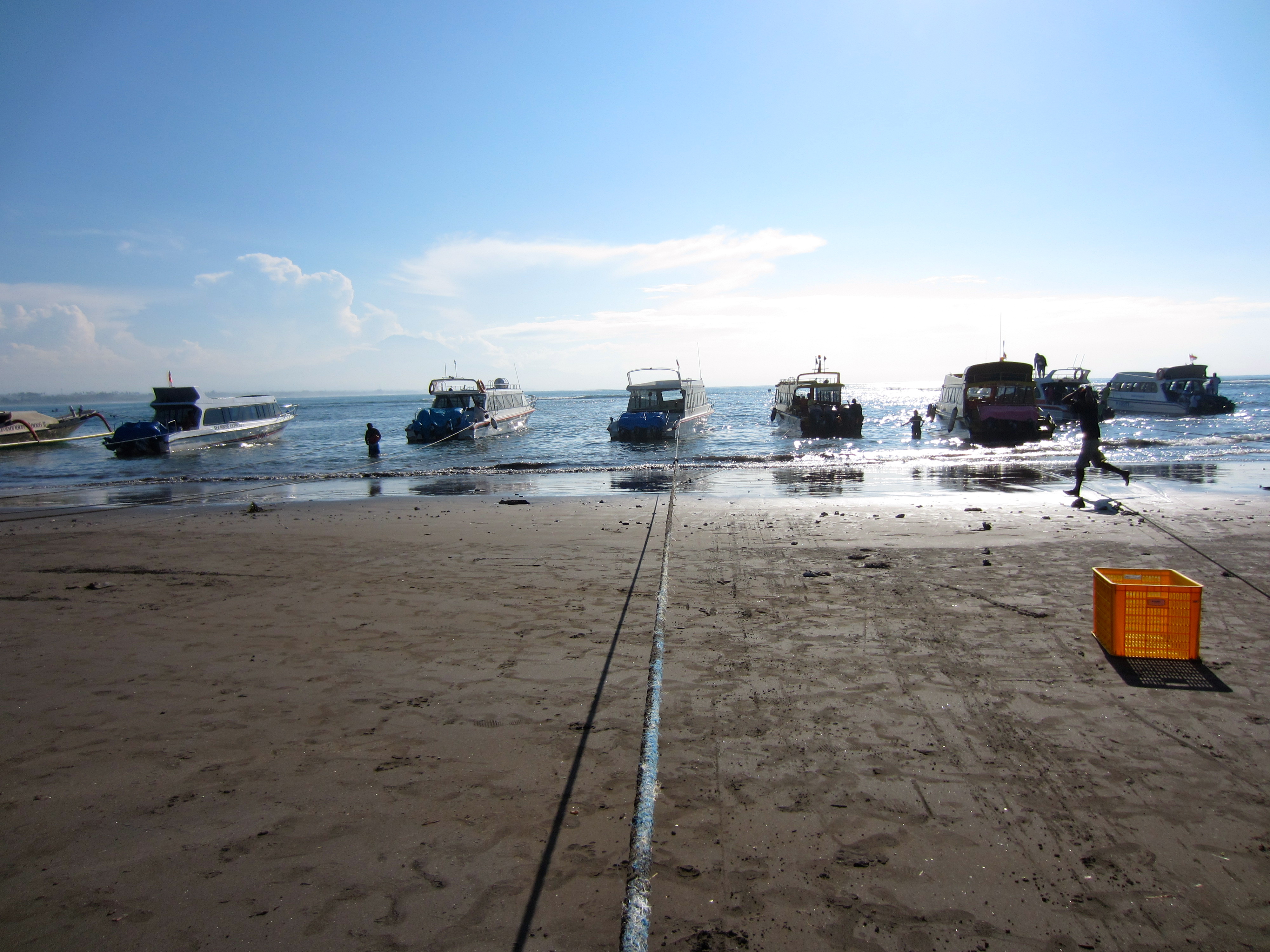 Small boats tied up at the beach