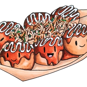 かわいいたこ焼き屋台日本ケーキコピックマーカーの描画