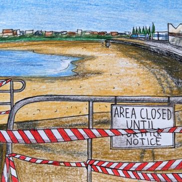 Landscape sketch of Bondi Beach Sydney Australia coronavirus shutdown