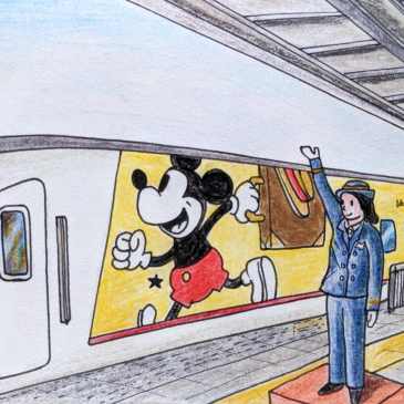 Sketch of Japanese train Mickey mouse paint design shinkansen